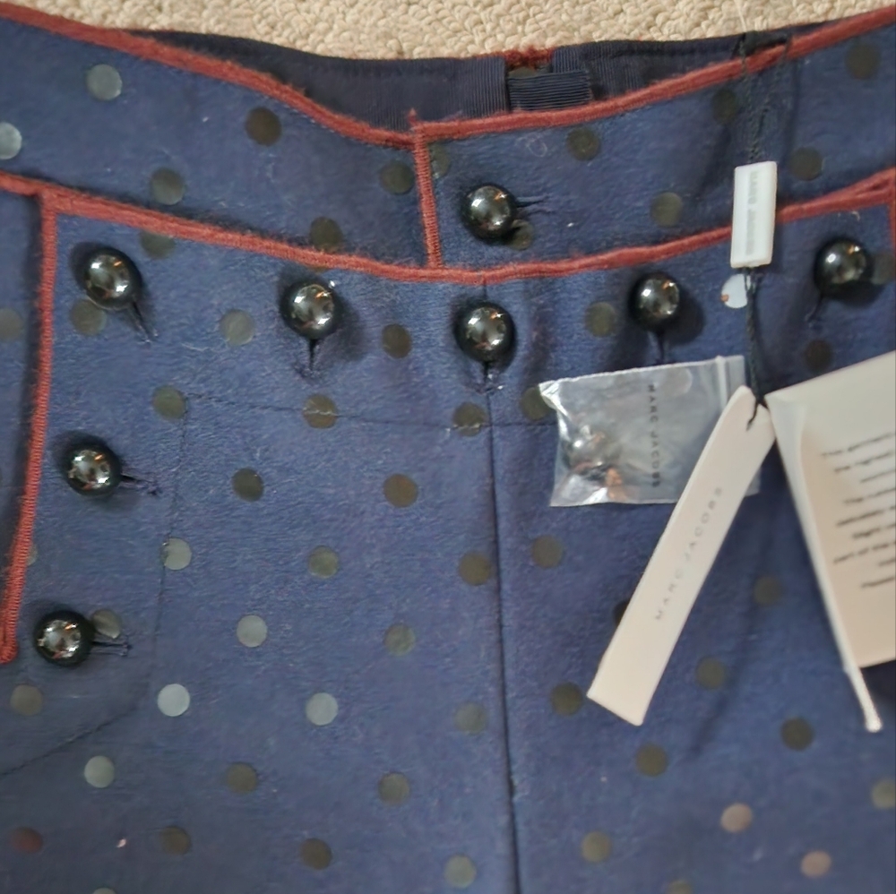 Marc Jacobs Runway $1900 Wide Leg High Waist Flare Dot Wool Pant XS 2 navy - Picture 4 of 12